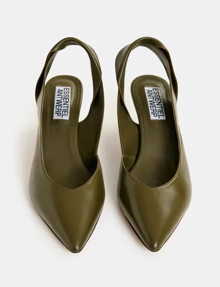 Khaki leather slingback pumps