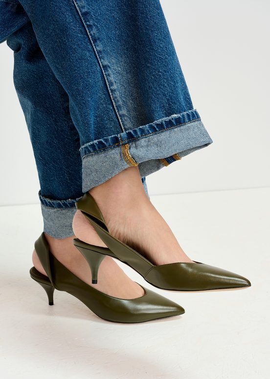 Kaki leren slingback pumps