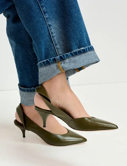 Kaki leren slingback pumps