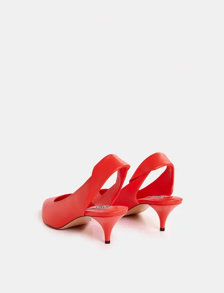 Red leather slingback pumps