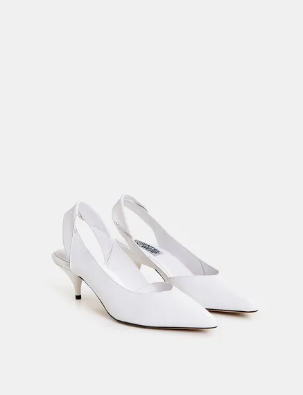 Witte leren slingback pumps