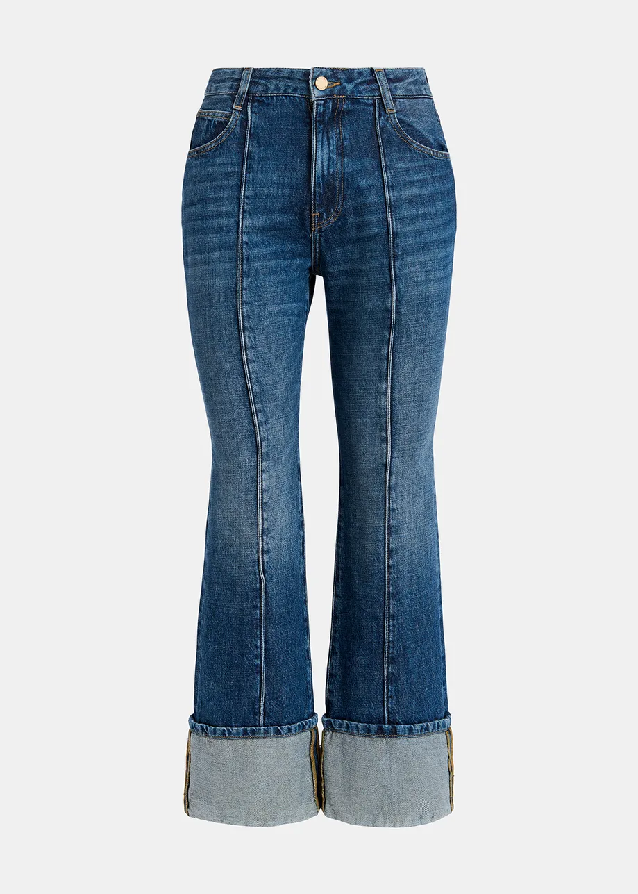 Jeans svasati blu con orlo risvoltato