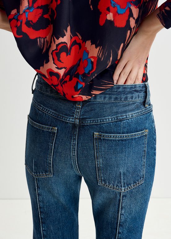 Blauwe kick flare jeans met omgeslagen zoom