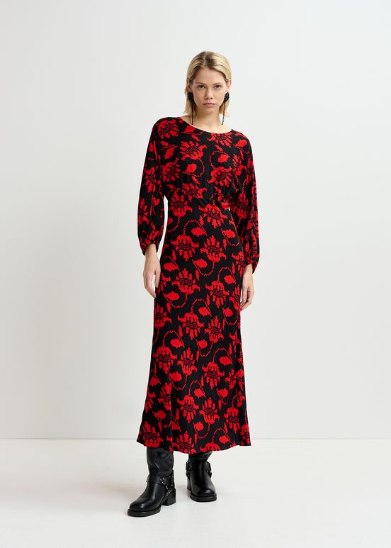 Schwarzes Maxikleid mit Blumenprint