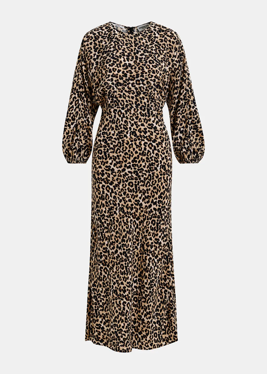 Brown maxi-length dress with leopard print