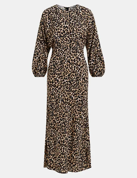 Brown maxi-length dress with leopard print