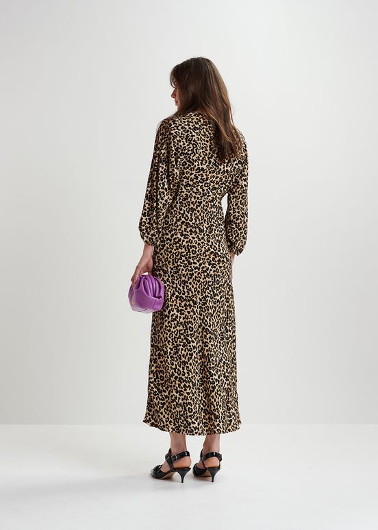 Brown maxi-length dress with leopard print