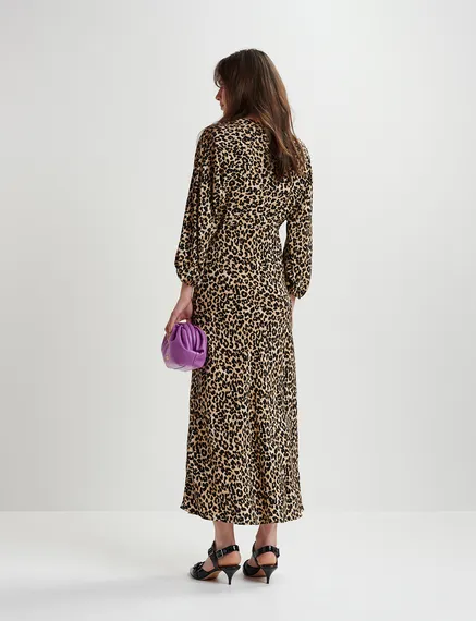 Brown maxi-length dress with leopard print