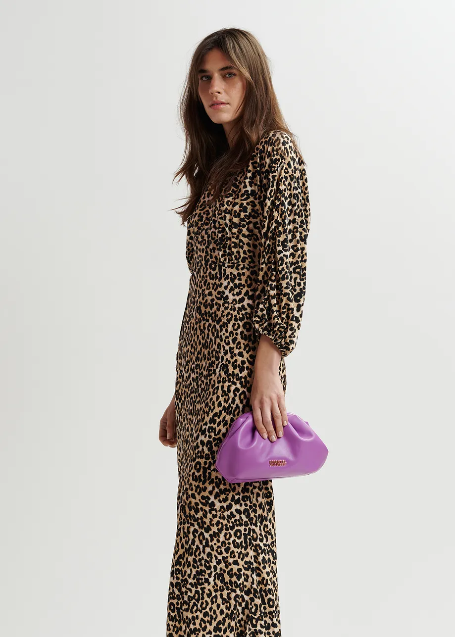 Brown maxi-length dress with leopard print