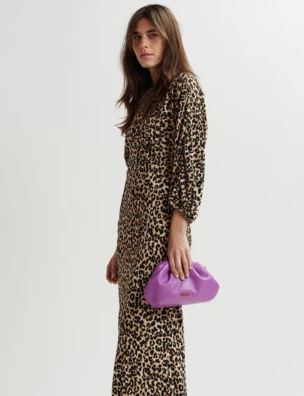 Brown maxi-length dress with leopard print