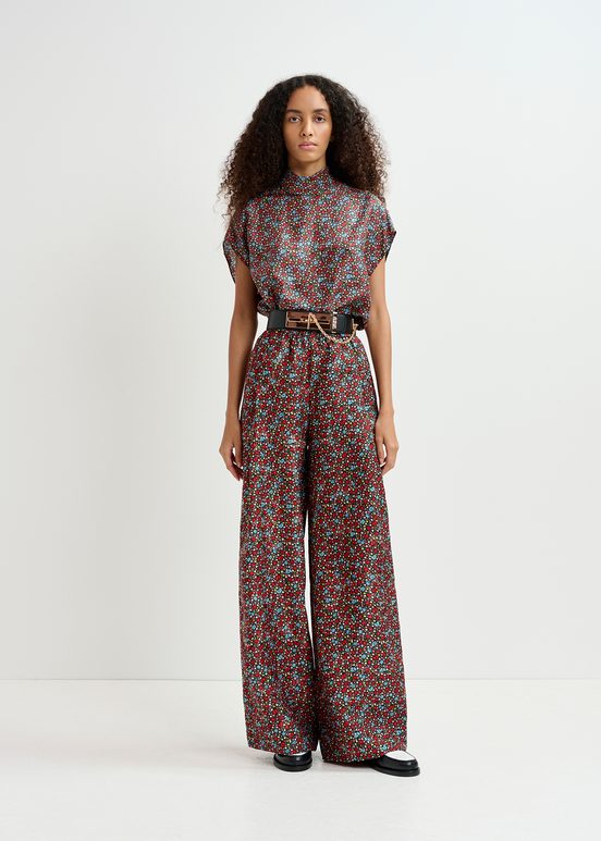 Schwarze, rote und blaue Hose mit weitem Bein und Blumenprint