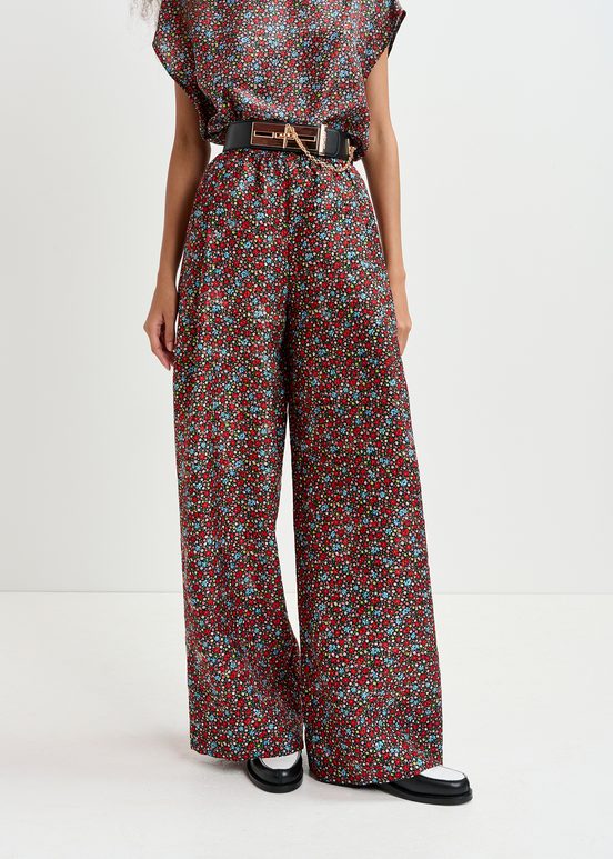 Schwarze, rote und blaue Hose mit weitem Bein und Blumenprint