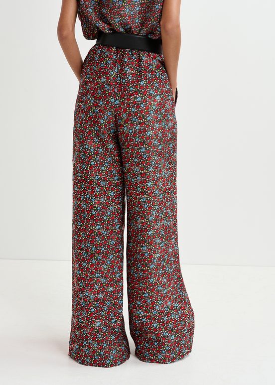 Zwarte, rode en blauwe brede broek met bloemenprint