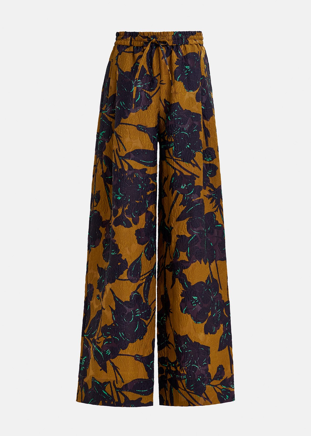 Pantalones de pernera ancha con estampado floral, bronce y negro