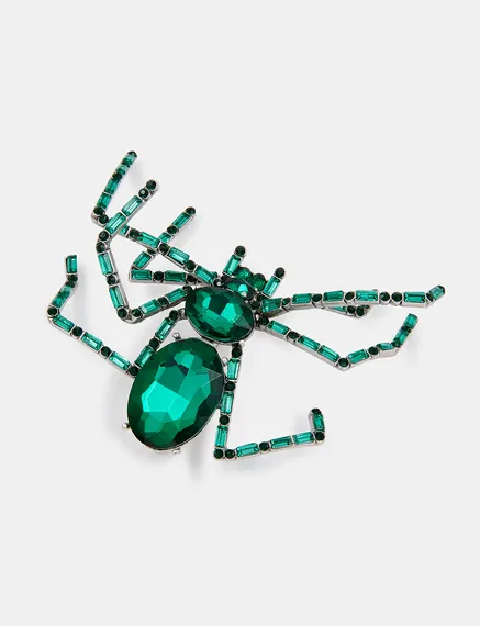 Dark green rhinestone spider brooch