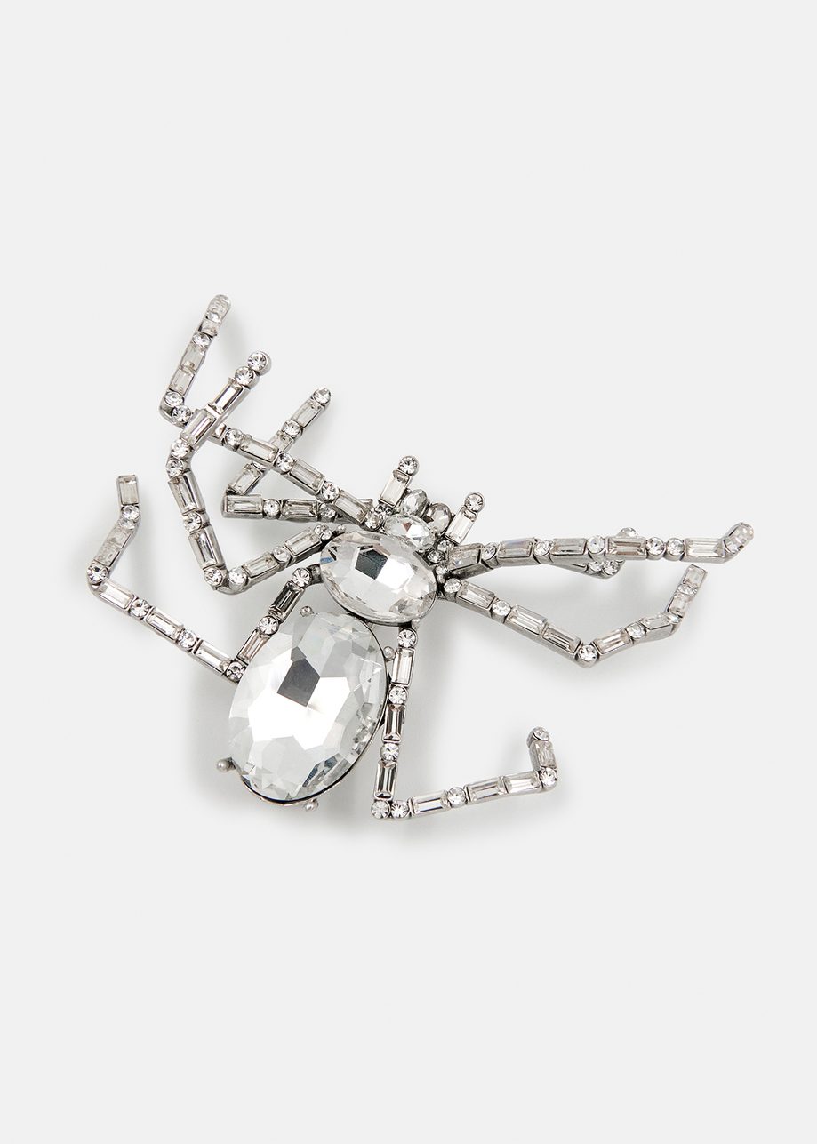 Silver rhinestone spider brooch