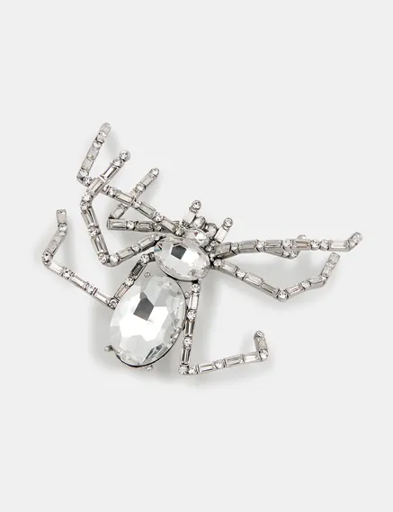 Silver rhinestone spider brooch