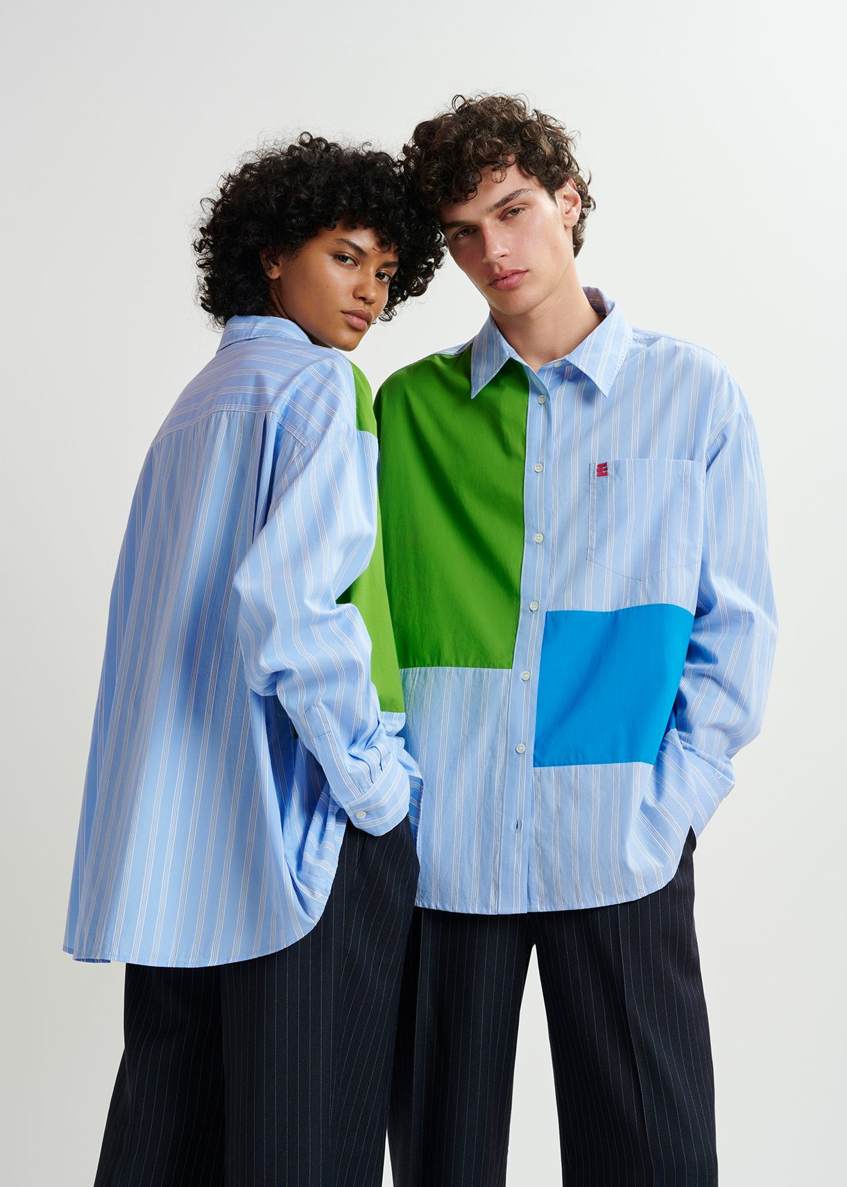 Blue and white striped patchwork shirt | Essentiel Antwerp United