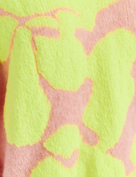 Light pink and neon yellow floral intarsia-knitted sweater