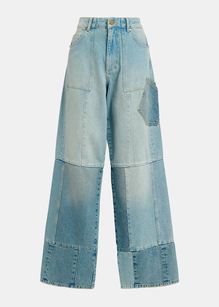 Straight-leg patchwork blue jeans