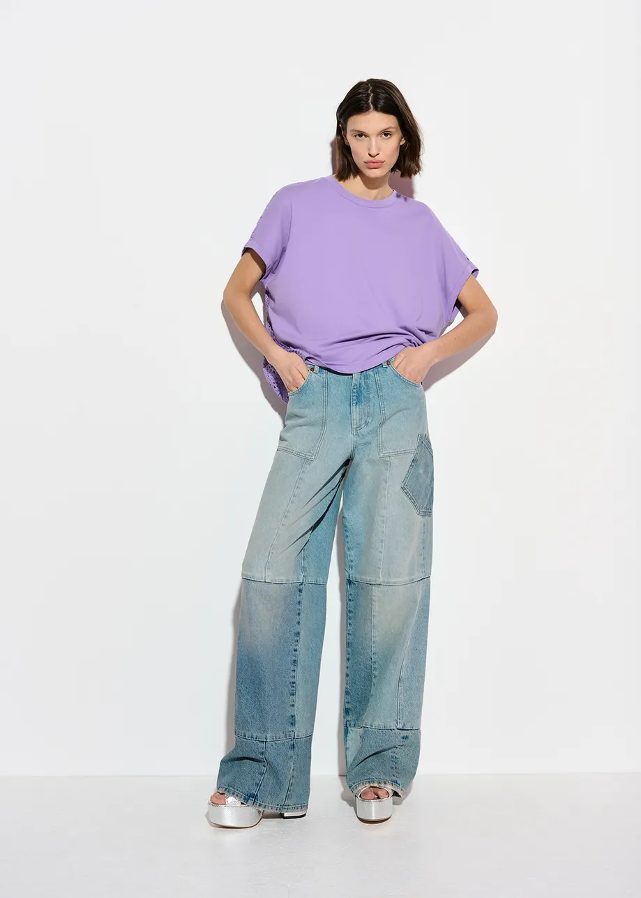 Straight-leg patchwork blue jeans