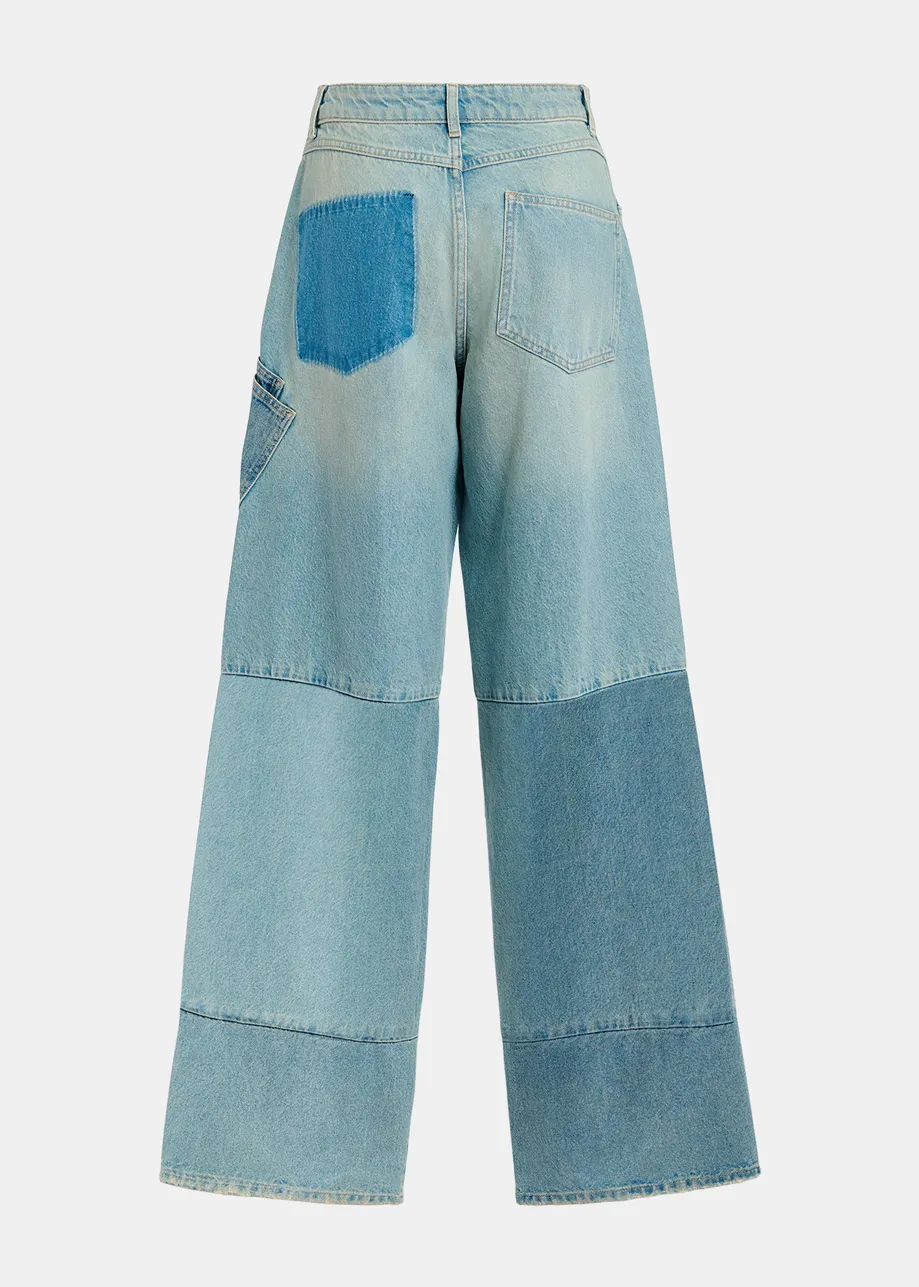 Straight-leg patchwork blue jeans