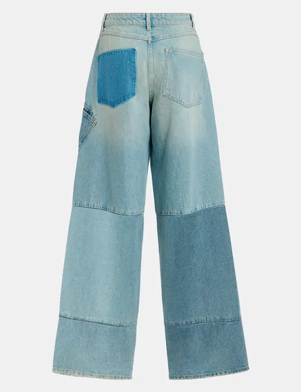 Blaue Patchwork-Jeans mit geradem Bein