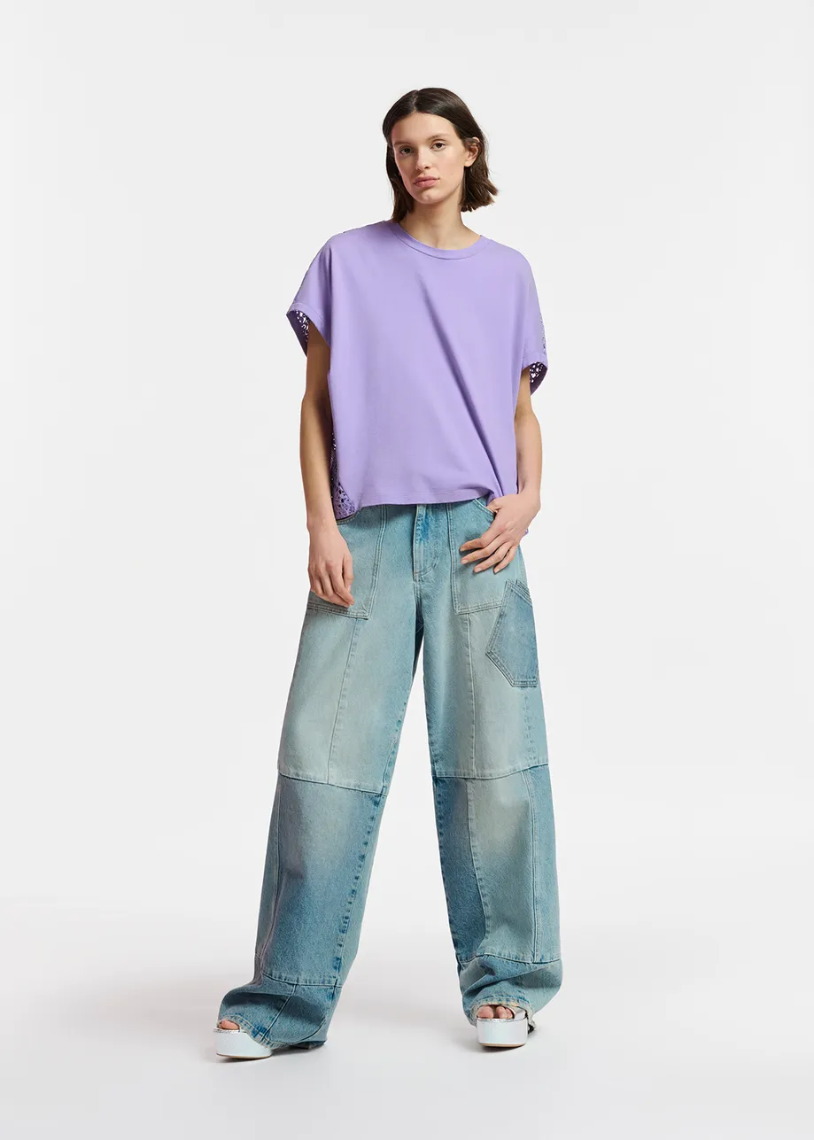 Straight-leg patchwork blue jeans