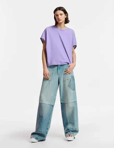 Straight-leg patchwork blue jeans