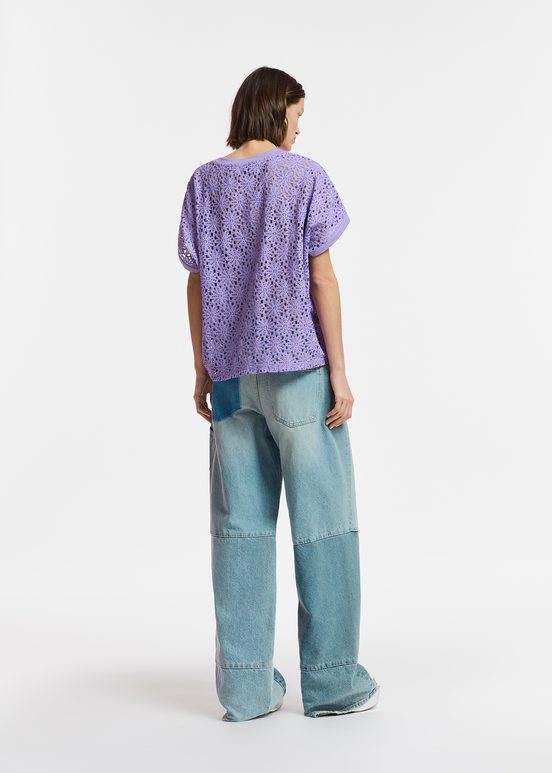 Blauwe patchwork jeans met rechte pijpen