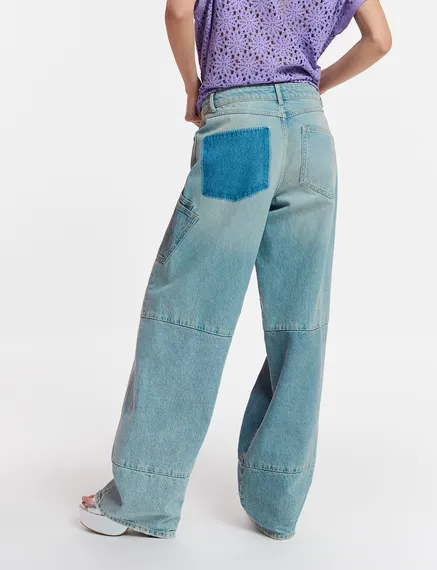 Blaue Patchwork-Jeans mit geradem Bein