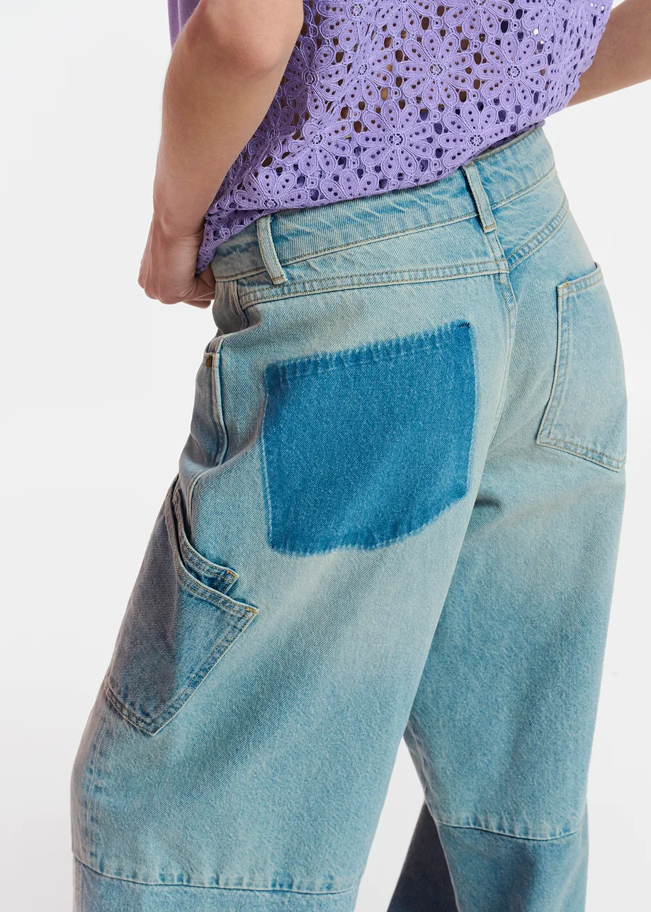 Straight-leg patchwork blue jeans