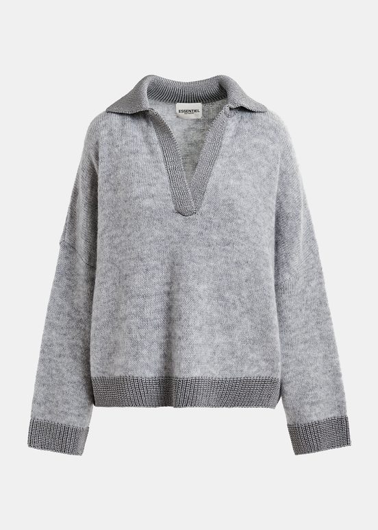 Pull polo en maille gris