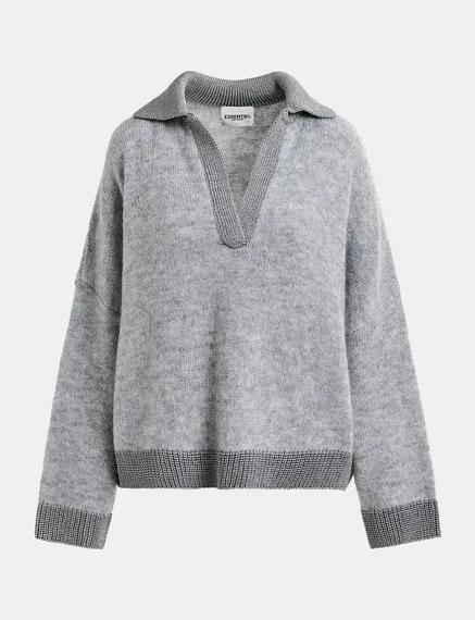 Pull polo en maille gris