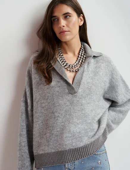 Grey knit polo sweater