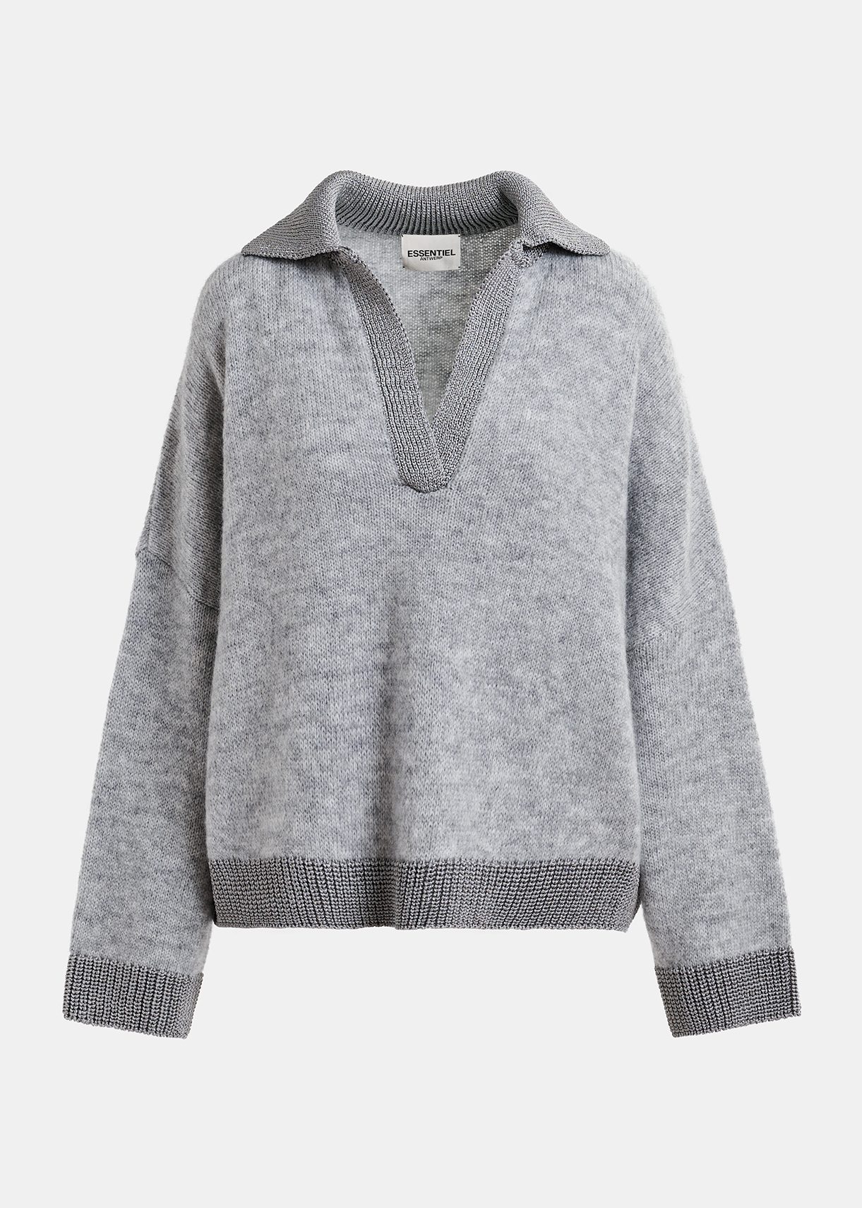 Grey knit polo sweater