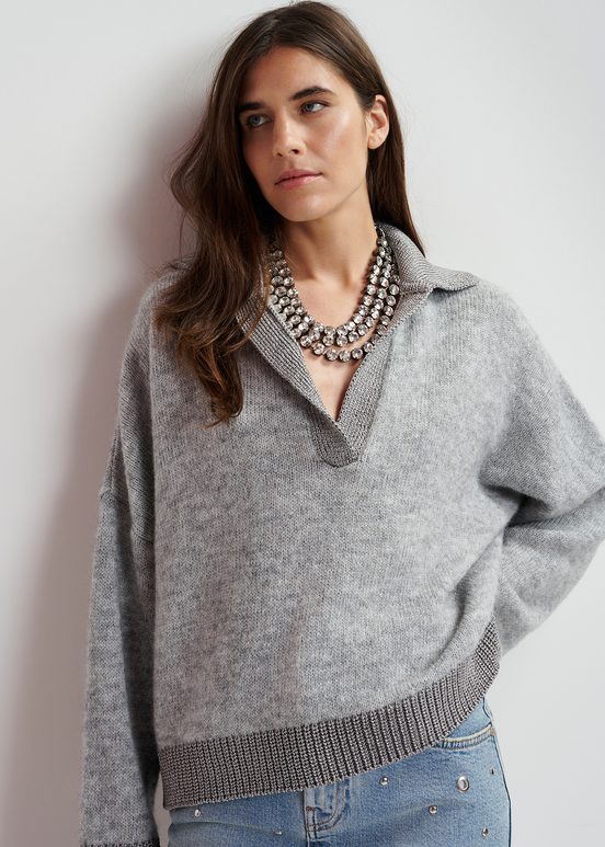 Grey knit polo sweater