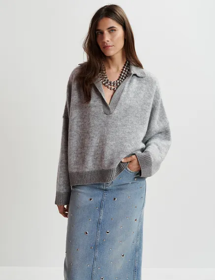 Pull polo en maille gris