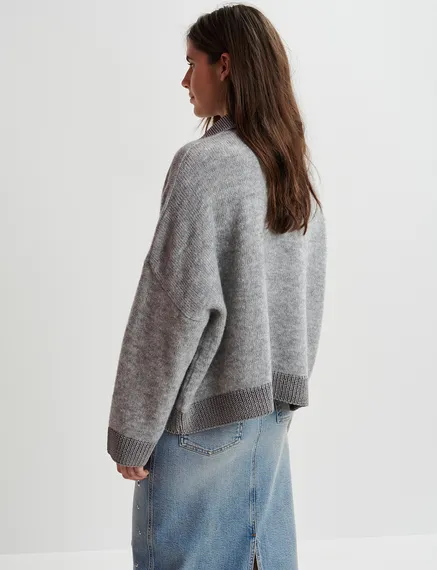 Grey knit polo sweater