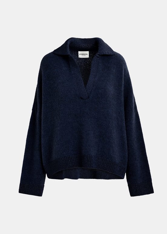 Navy blue knit polo sweater