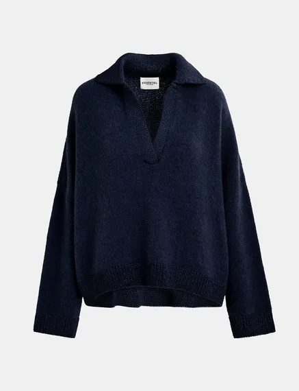 Navy blue knit polo sweater