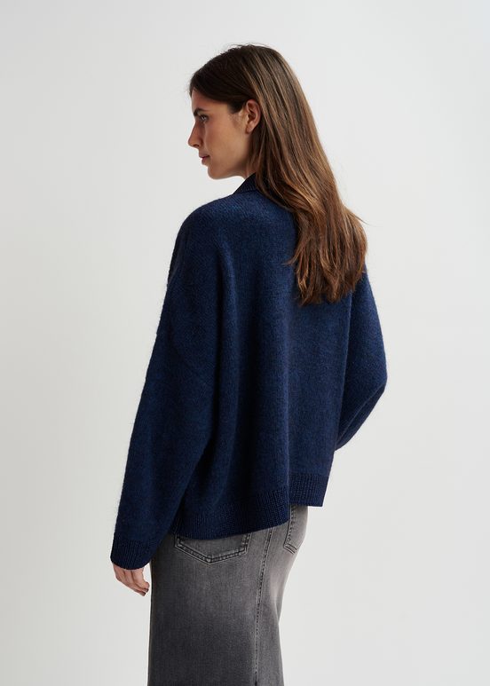 Pull polo en maille bleu marine