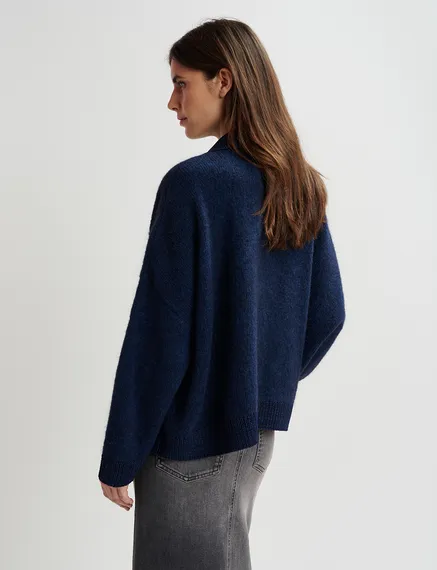 Navy blue knit polo sweater