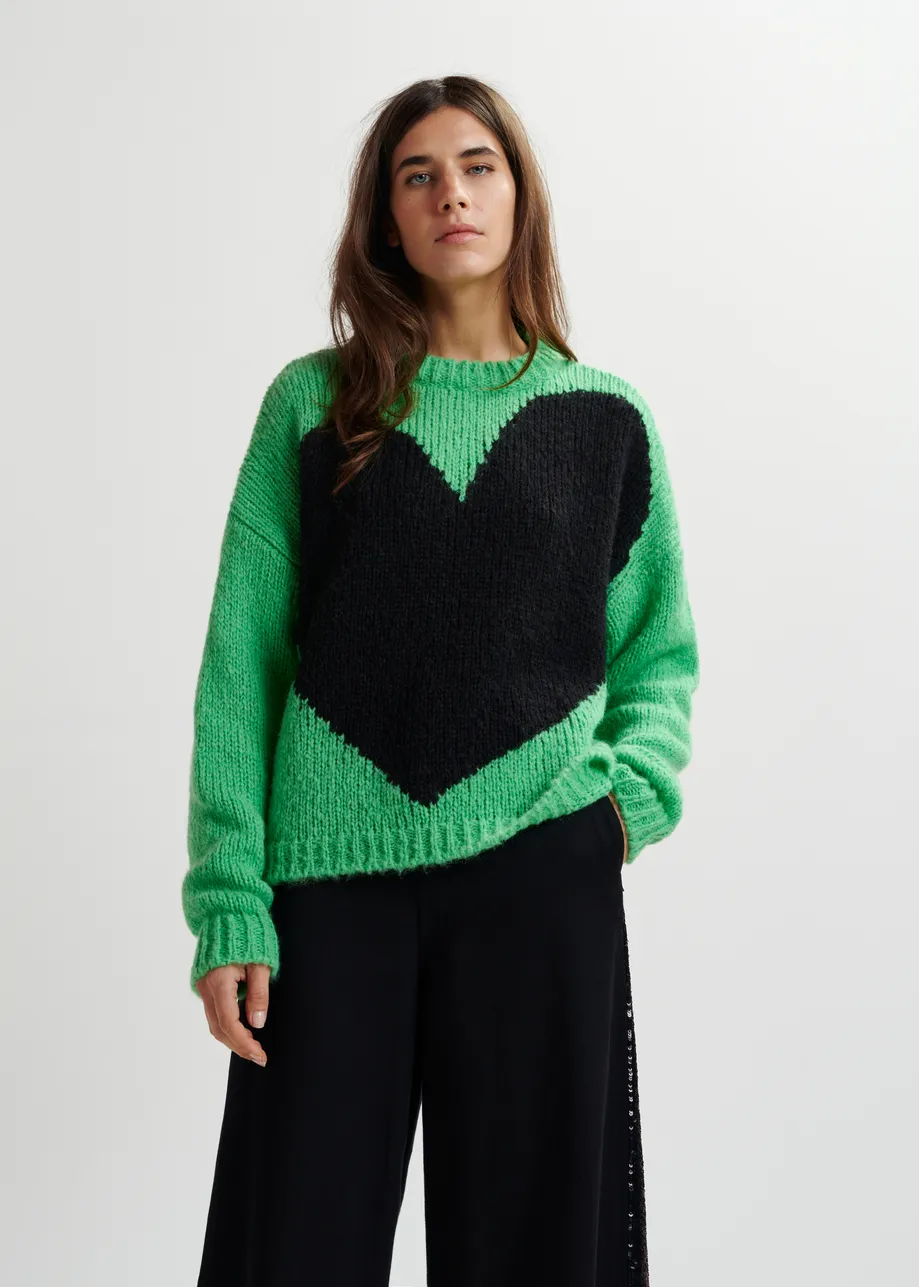 Jersey de punto de intarsia con corazón, verde