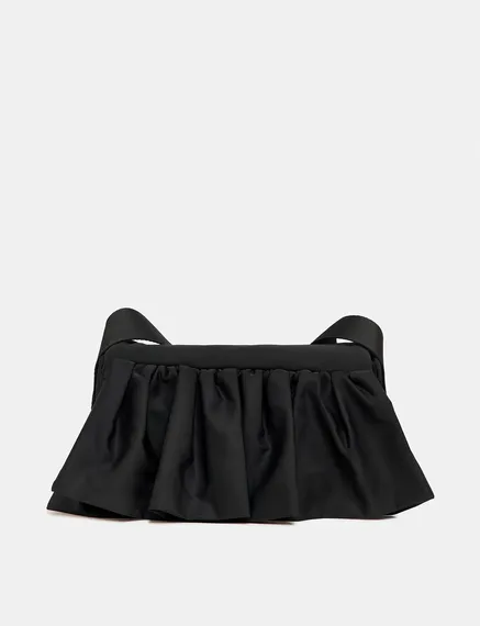 Black ruffle-embellished shoulder bag