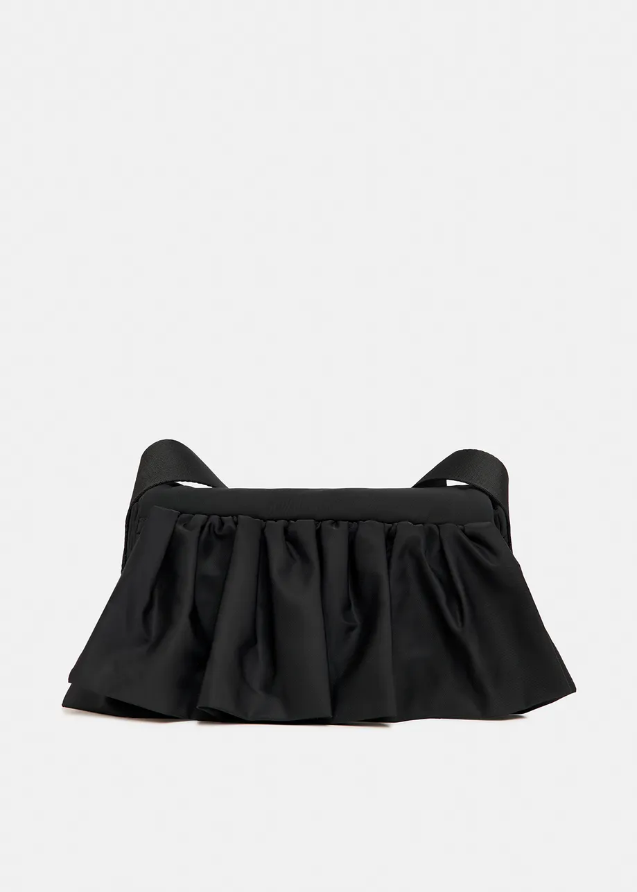 Black ruffle-embellished shoulder bag