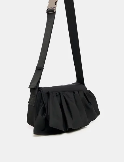 Black ruffle-embellished shoulder bag