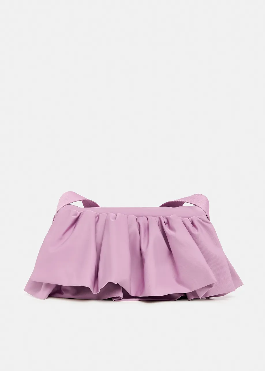 Mauve ruffle-embellished shoulder bag