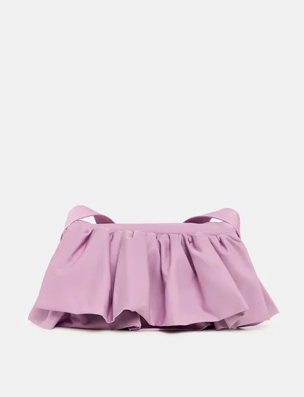 Mauve ruffle-embellished shoulder bag