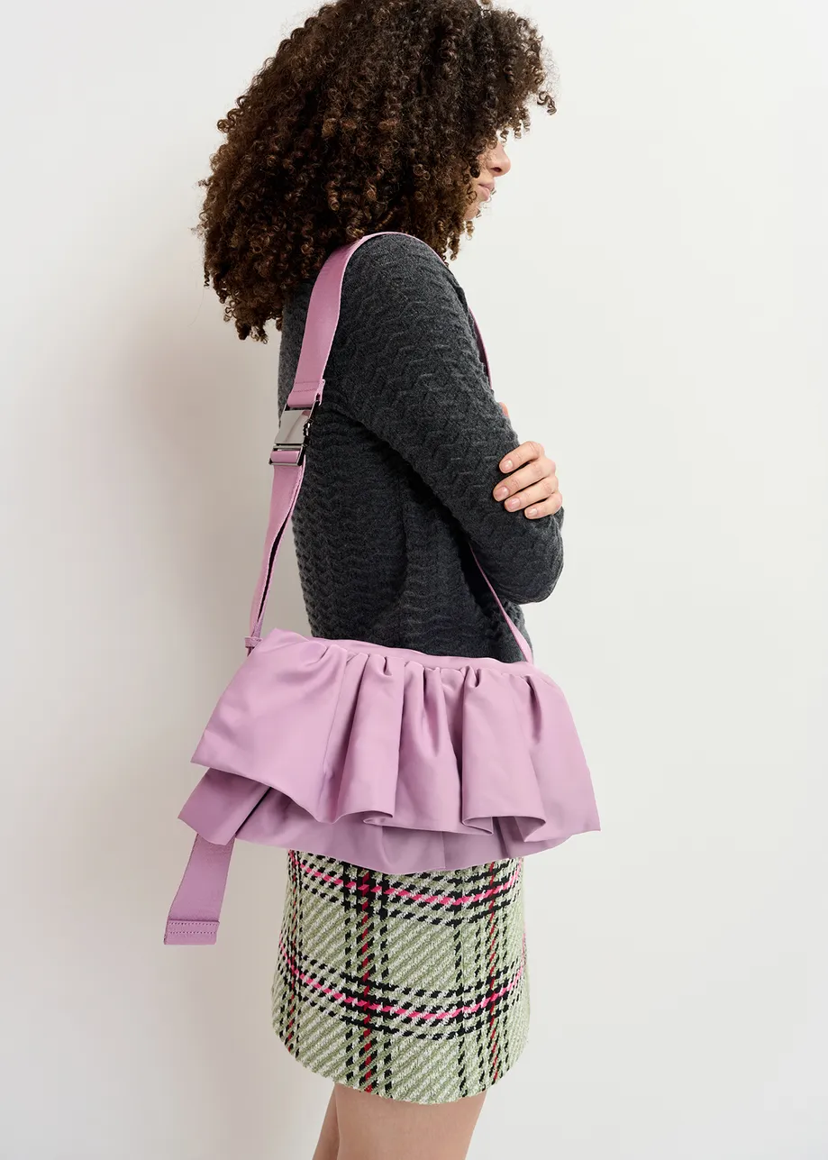 Mauve ruffle-embellished shoulder bag